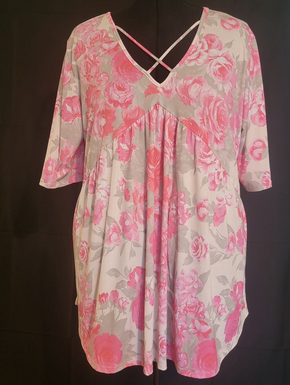 HEIMISH USA Pink Floral V-Neck Crisscross Tunic